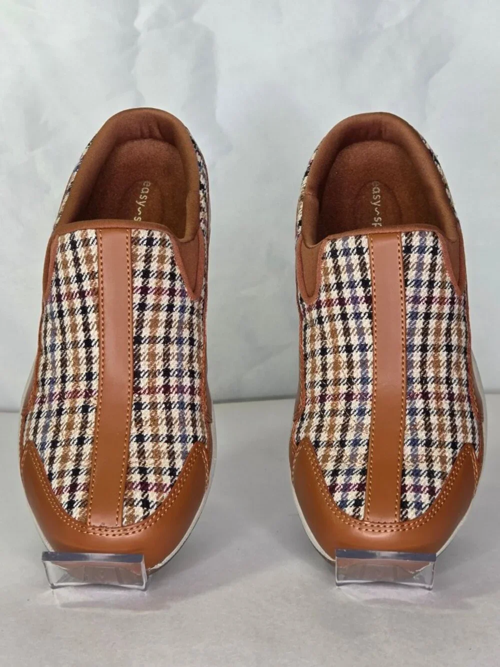 Easy Spirit Traveltime Slip on Mule Walking Sneakers - Brown Houndstooth, Size: